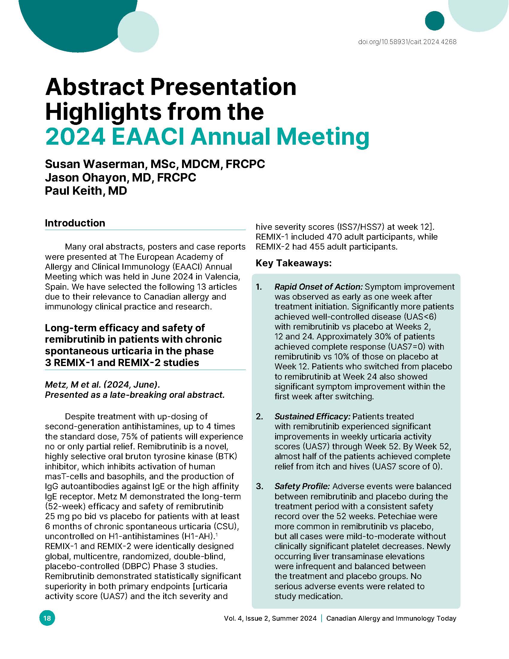 Abstract Presentation Highlights from the 2024 EAACI Annual Meeting ...